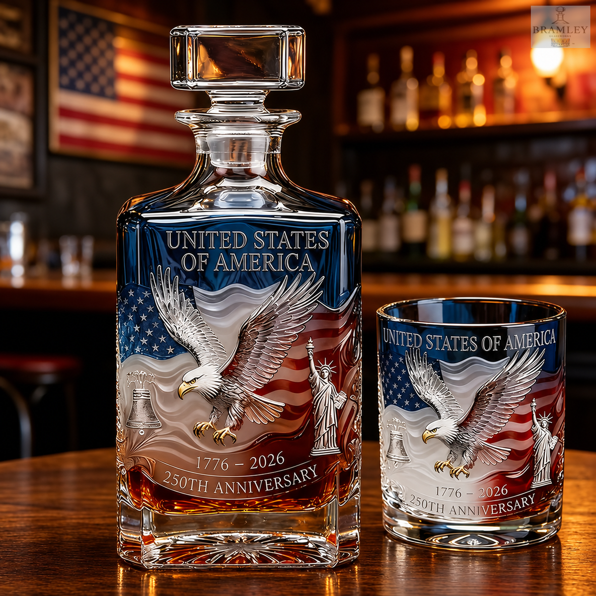 American Eagle 250th Anniversary Whisky Decanter & Glass Set